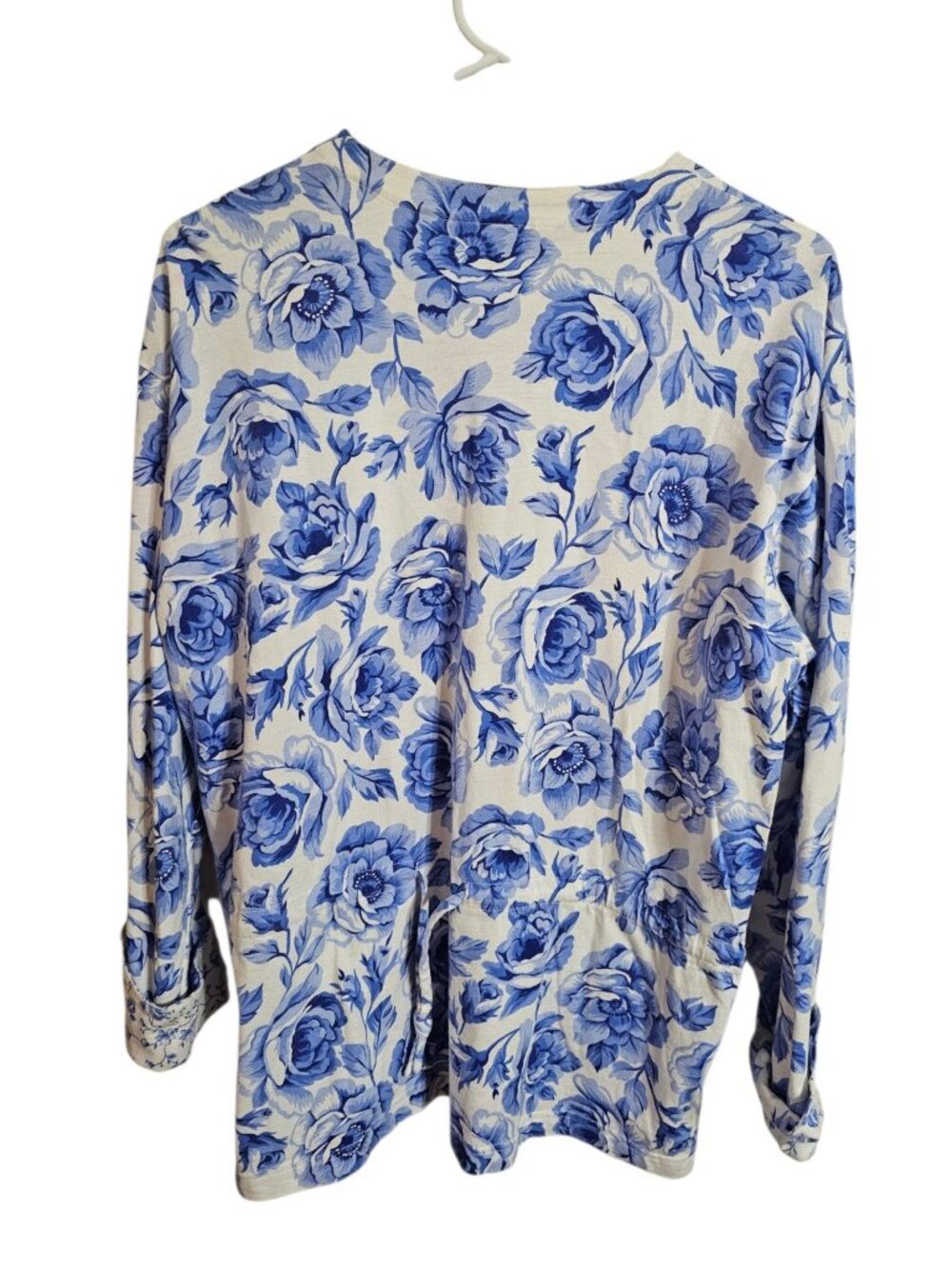 Adrienne Vittadini Women XL Cardigan Blue White Cotton Floral Sweater Iconic 90s - Picture 3 of 6
